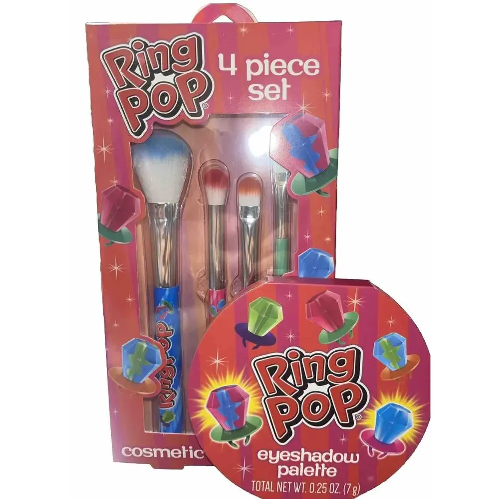 Ring Pop Eyeshadow Palette & 4pc Makeup Brush Set Cosmetic Beauty Bundle NEW